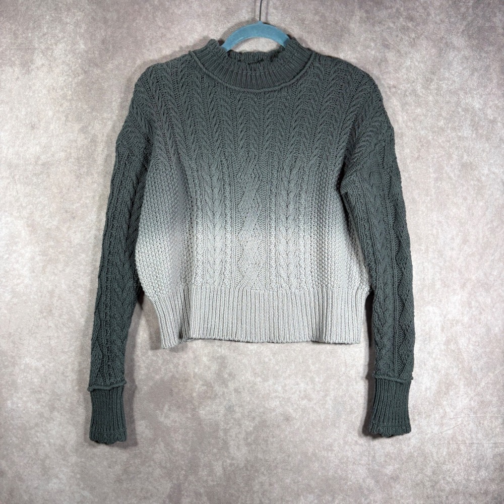 Anthropologie Sweater Women XS Grey Ombre Cable Knit Pullover Cotton Chunky Boho